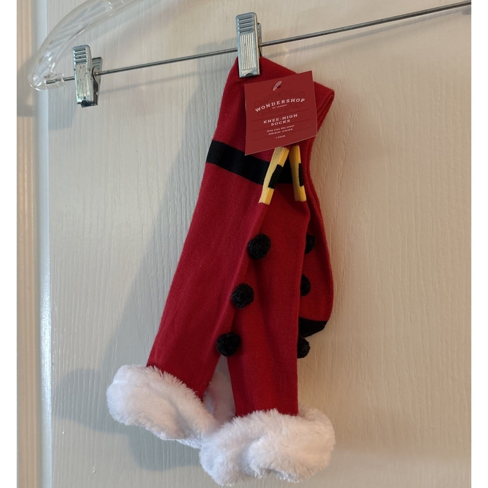 New Wondershop Target Red Knee High Socks Santa Socks Faux Fur Trim Wacky Socks